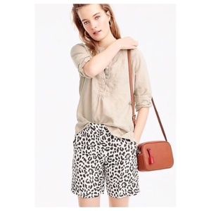 J. Crew leopard print linen blend bermuda shorts